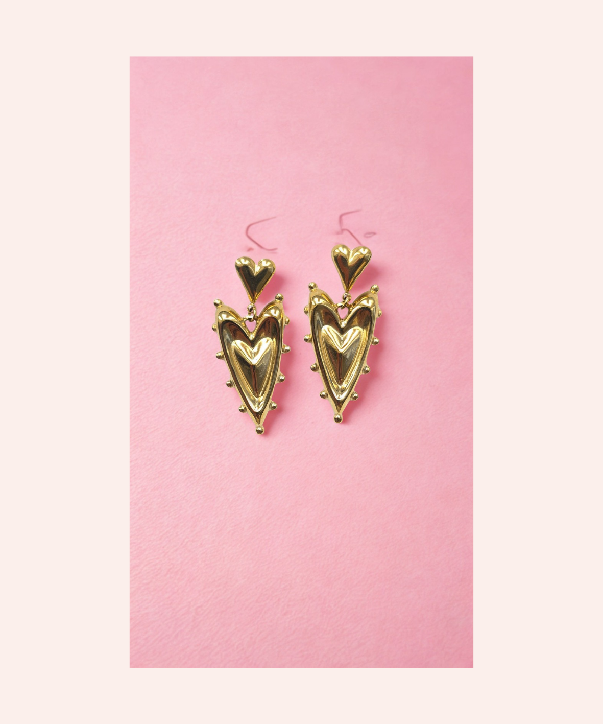 Double Heart Gold Earrings – Romantic Statement Dangles | Lusí