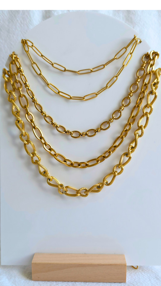 Water‑Resistant Stainless Steel Chain Necklaces – Lusí Charm Bar (5 Styles, 18K Gold‑Plated Finish)