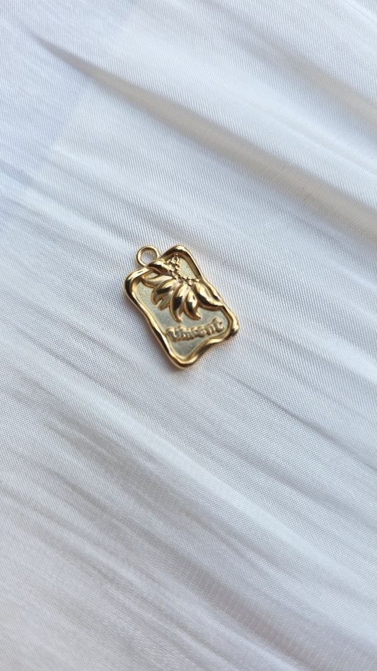 Floral Rectangle Charm – 19 mm Stainless Steel Pendant