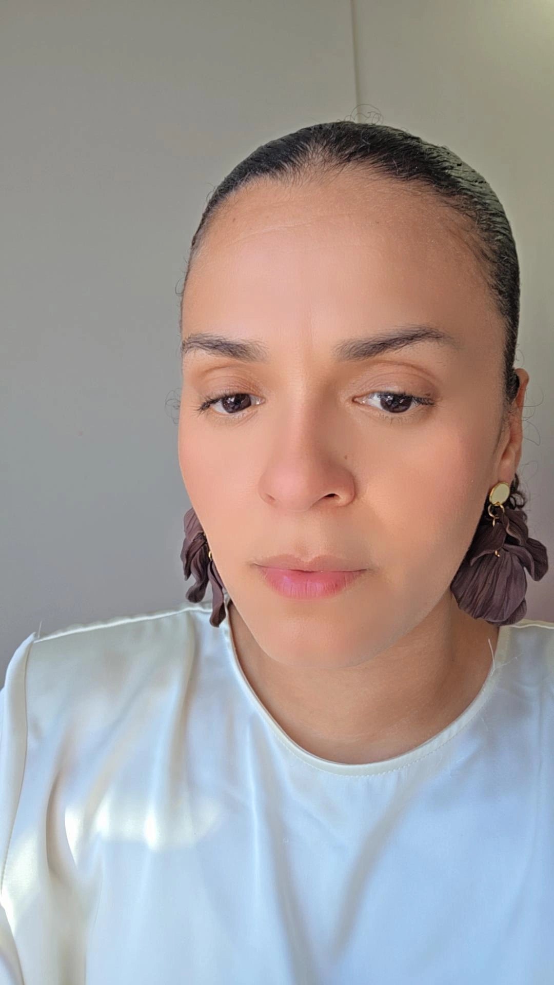Handmade Petal‑Layered Polymer Clay Earrings – Hypoallergenic 18K Gold‑Plated Stainless Steel Floral Dangles (Brown)